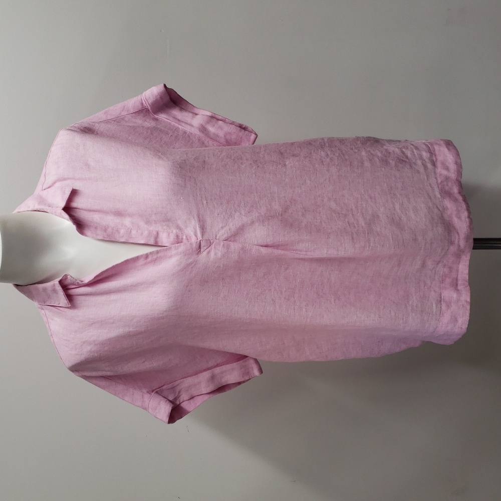 0039 Italy Popover Top Short Sleeve Women's XS Pink Coastal Minimalist Classic